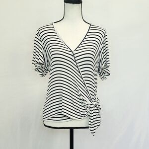 Jolt Faux Wrap Stripe Short Sleeve Top